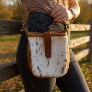 CANOE Cowhide Leather/Fur Tonto 7x5.5 Crossbody Bag